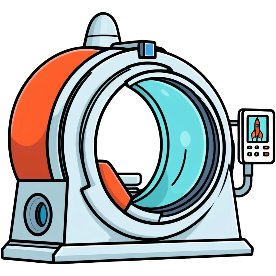 MRI machine that is decorated like a rocketship on the outside emoji
