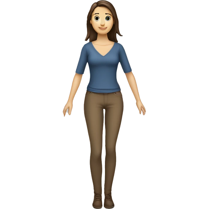 Caucasian brunette lady full body with skinny top half of body and large bottom half emoji