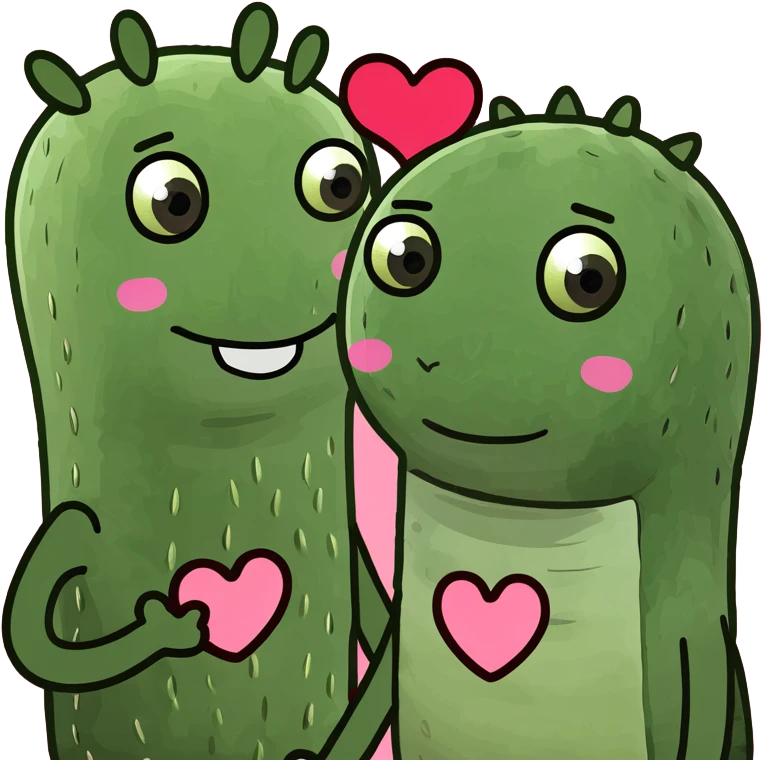 Two Happy Cactus best friends with heart eyes in a pot emoji