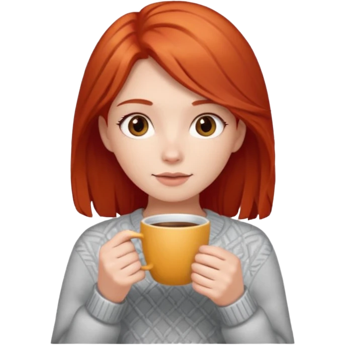 Garota branca ruiva com suéter e café na mão emoji
