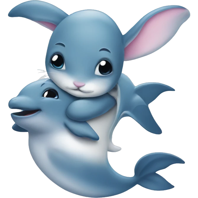 bunny hugging a dolphin emoji