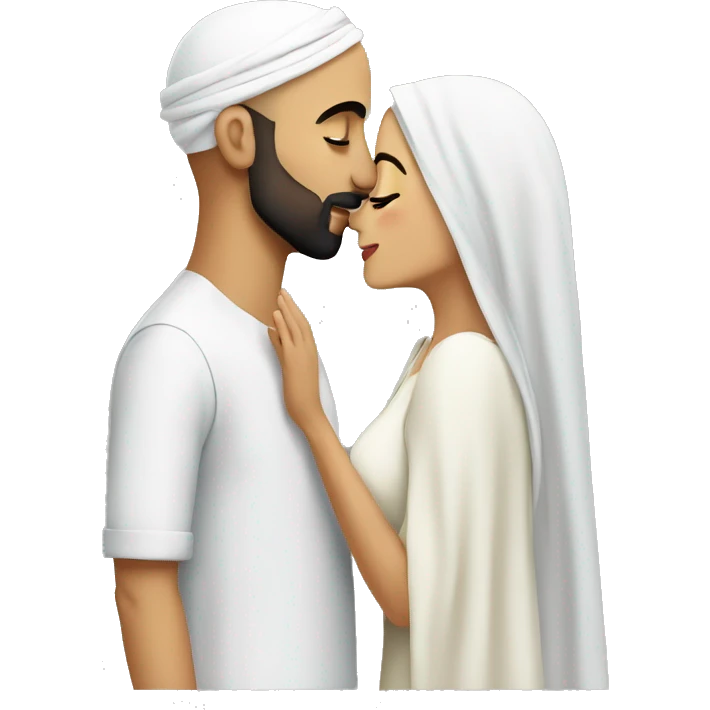 Bald man Arab kissing Arab long hair woman  emoji