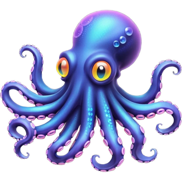 Epic iridescent black colored octopus with neon-pastel multi colored suction cups under the tentacles emoji