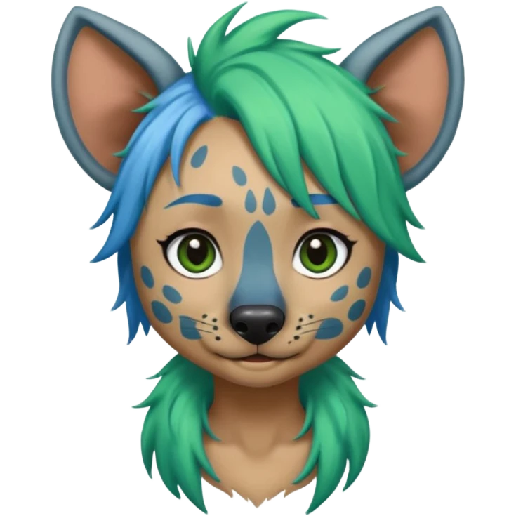 hyena with feminine  blue and green hair emoji