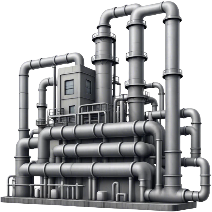 
An emoji of an industrial factory in realistic gray tones, with pipes emoji
