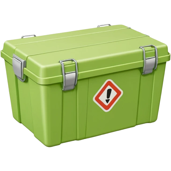 light green plastic shipping box with shipping stickers on the sides emoji