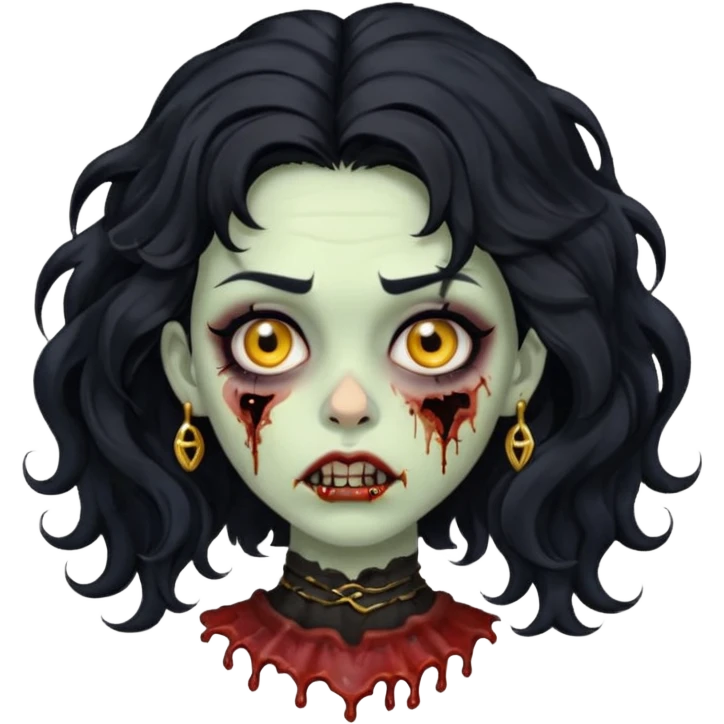 Create a zombie woman with voluminous wavy hair and a gold nose piercing. emoji