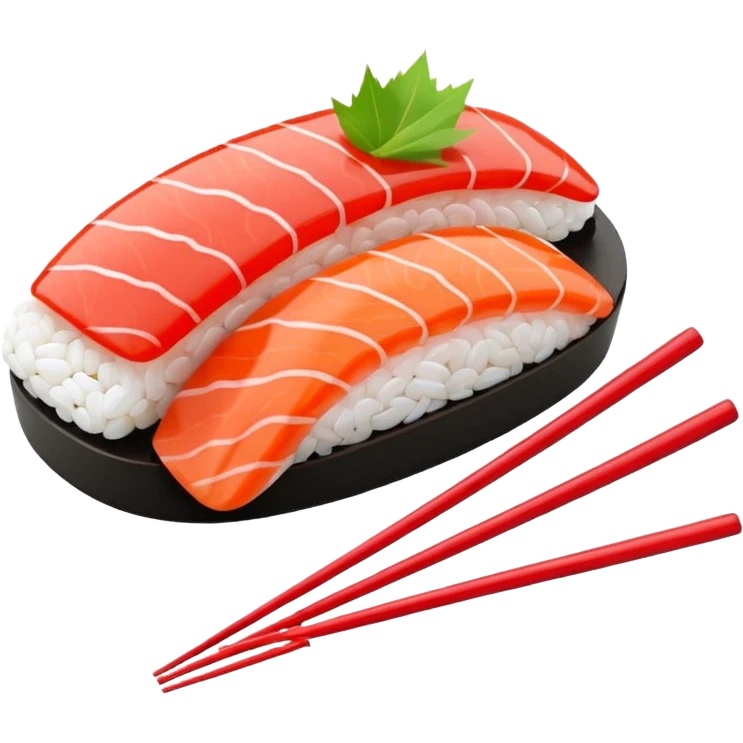Japanese cuisine humanless avatar in minimalist emoji-style illustration. Sushi and chopsticks, clean lines, red white colors, flat design, calm and modern. emoji