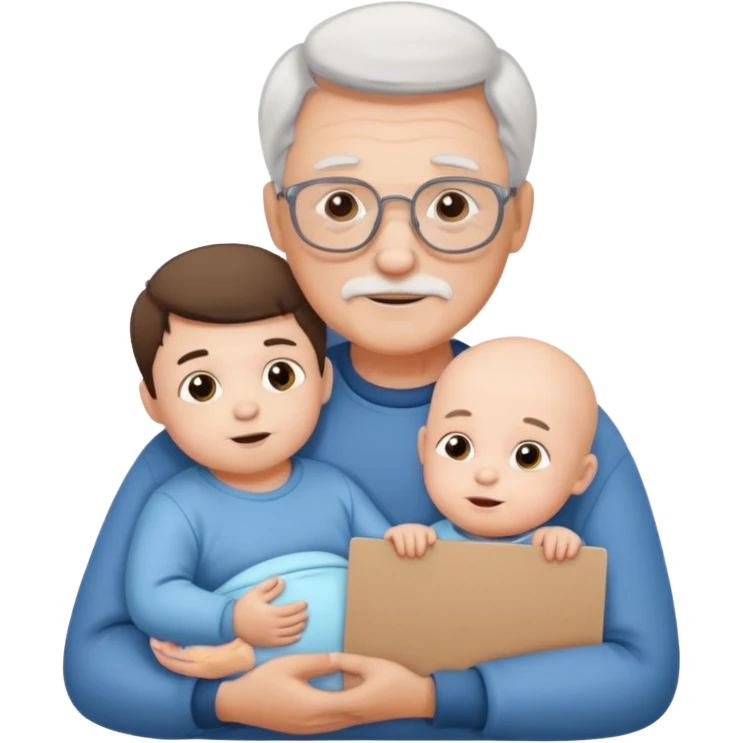 Young grandpa holding one baby holding a sign emoji