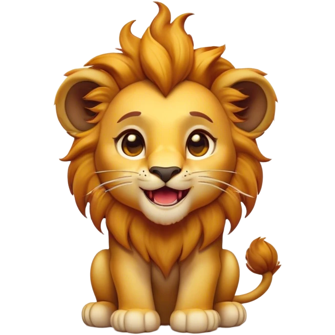 Cinematic Comical Lion Cub Portrait Emoji, Head tilted dramatically with an exaggeratedly amused expression, featuring a striking tawny Fur with a flamboyant mane and wide, expressive amber eyes filled with playful disbelief, Simplified yet hilariously expressive features, highly detailed, glowing with a slightly sassy glow, high shine, dramatic yet playful, stylized with an air of cheeky jungle mischief, bright and endearing, soft glowing outline, capturing the essence of a spirited and over-the-top Lion Cub, so meme-worthy it feels like it could roar its way into internet fame instantly! emoji
