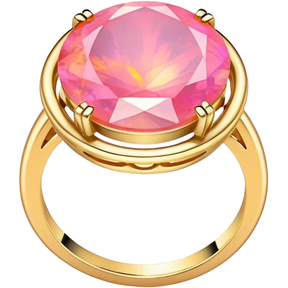 change the silver setting and jump ring to gold, keep the round cut pink fire opal and Y2K style, extreme close-up, emoji style emoji
