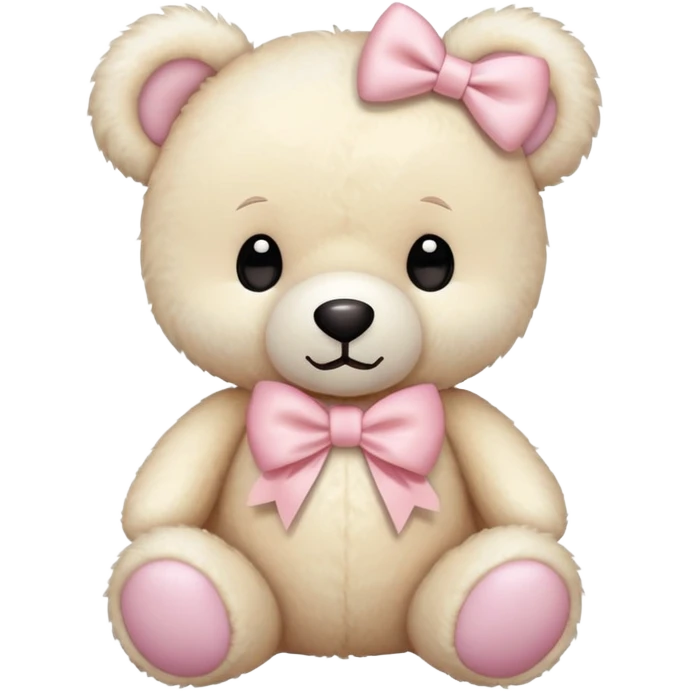 cream colored teddy bear with pastel pink bow emoji