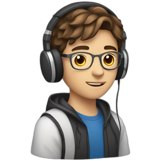 A 19 years Old boy with brown hair wearing headphones emoji