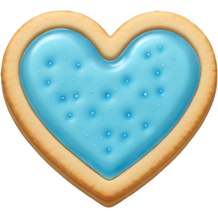 Realistic shortbread cookie in the shape of a heart with light blue jelly middle filling and sprinkled powder sugar on top. emoji