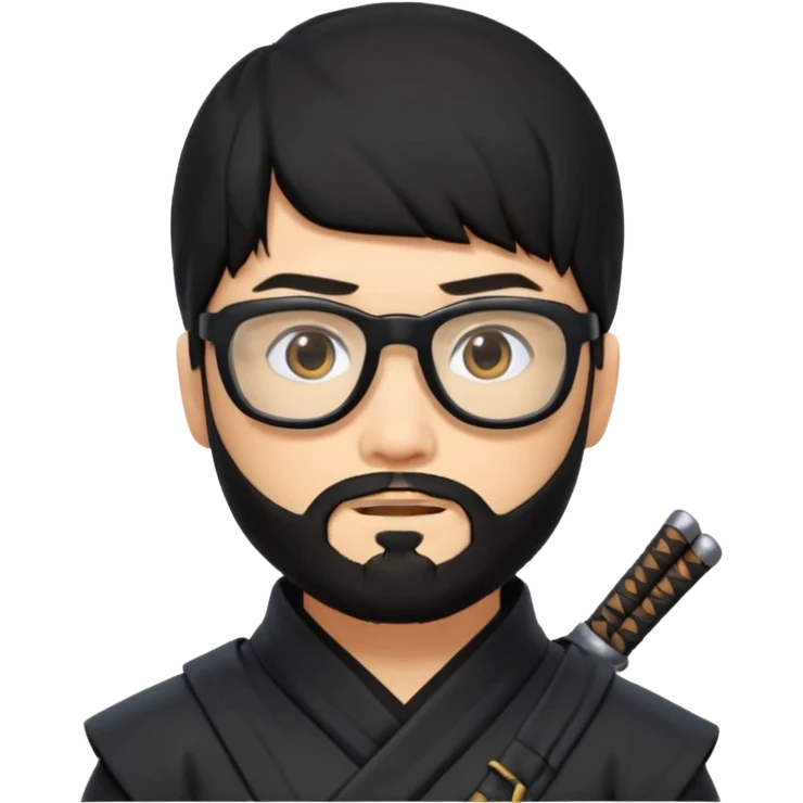 Man with black hair and beard wearing glasses in a ninja costume emoji