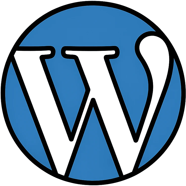 WordPress logo in official blue and white color scheme as a circular badge emoji