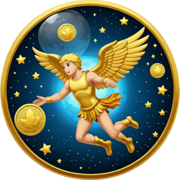 Icarus gold coin projected into space emoji