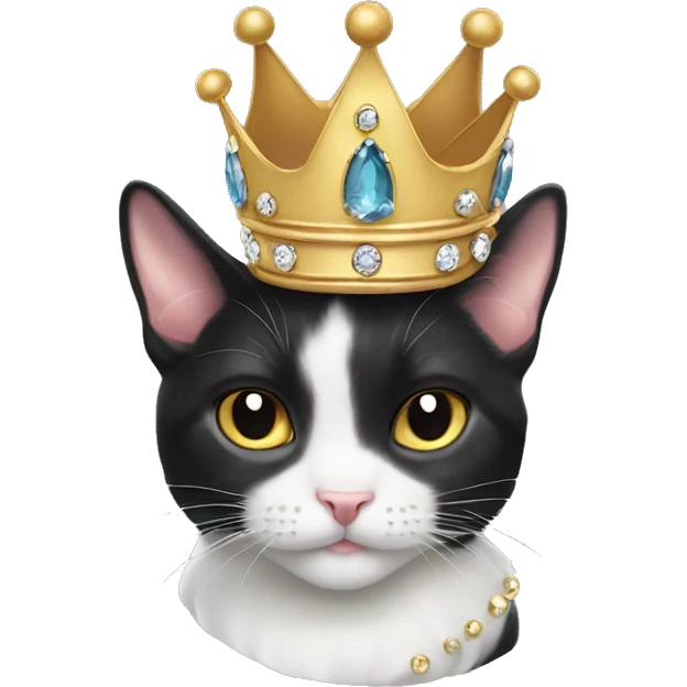 Cute tuxedo cat wearing jeweled crown emoji