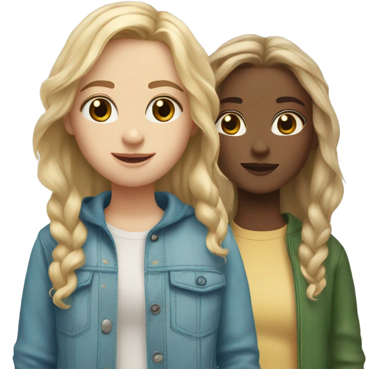 Gorgeous best friends blonde hair light brown eyes and the other brown hair greenish blue eyes both white emoji