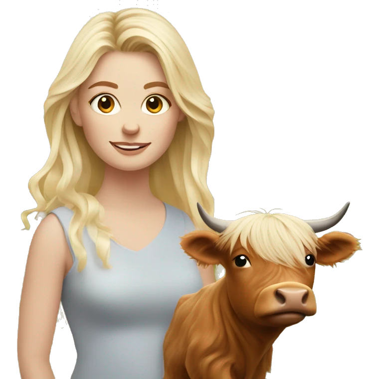 Blonde female with baby highland cow emoji