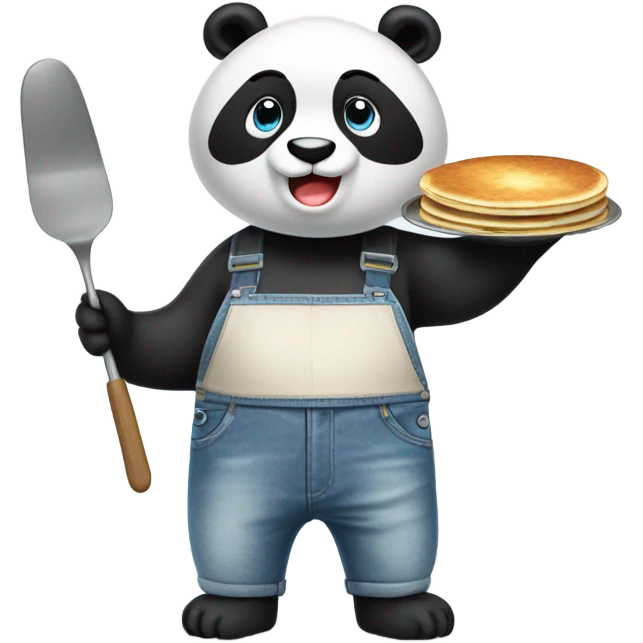 Panda cooking pancakes wearing baggy Jean shorts  emoji