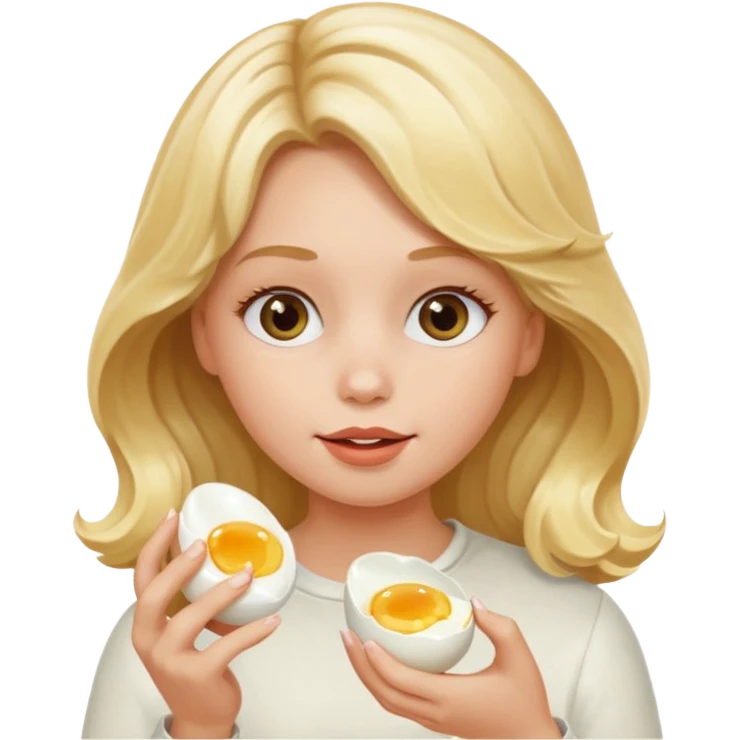 Girl with blonde wavy hair eating boiling egg emoji