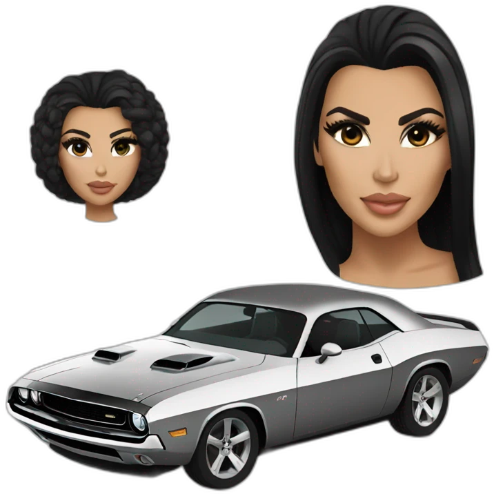 Kim kardashian driving a Dodge challenger emoji