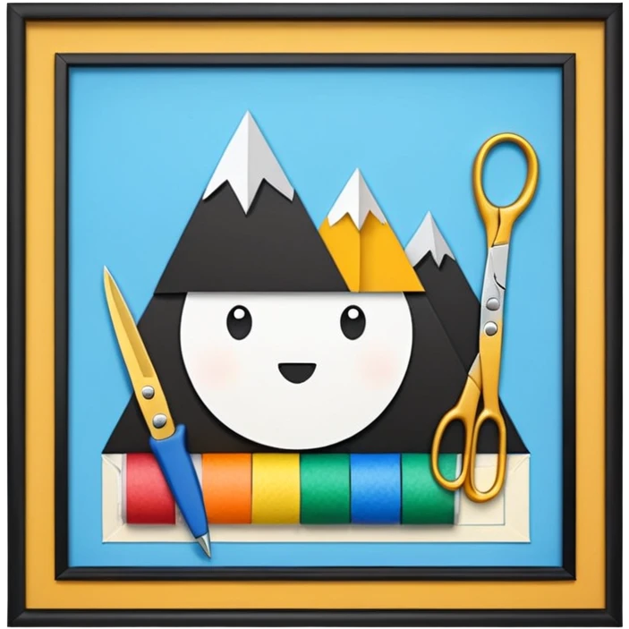 Représente moi une création de maquette avec des ciseaux du papier du scotch du fil etc emoji