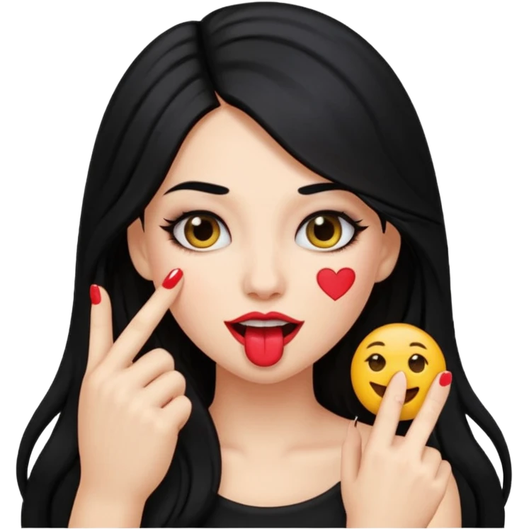 emoji biting finger flirty, and long black hair emoji