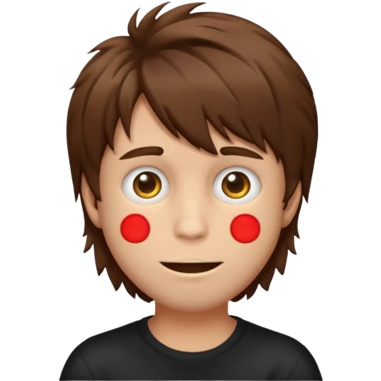 Boy, brown hair, medium long, shaggy, creepy emoji emoji