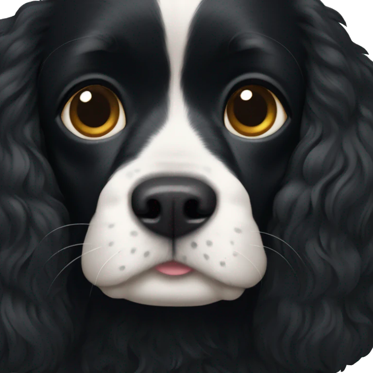 completely black small king spaniel with black fur on his whole face and white fur on chest emoji