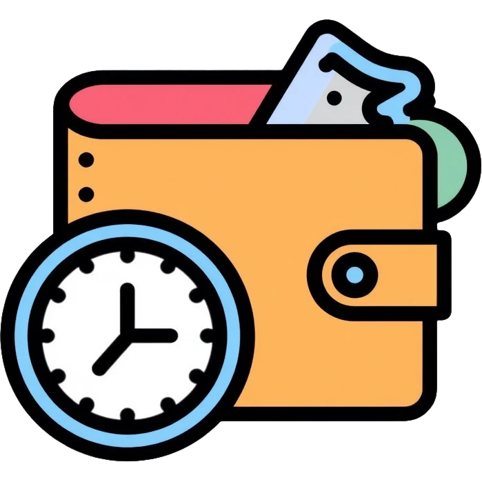 wallet next to a clock emoji