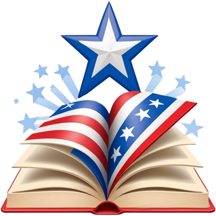 Scenic design book with Puerto Rican flag colors and pattern flowing through its pages, theater stage elements and flag's star incorporated into book design emoji