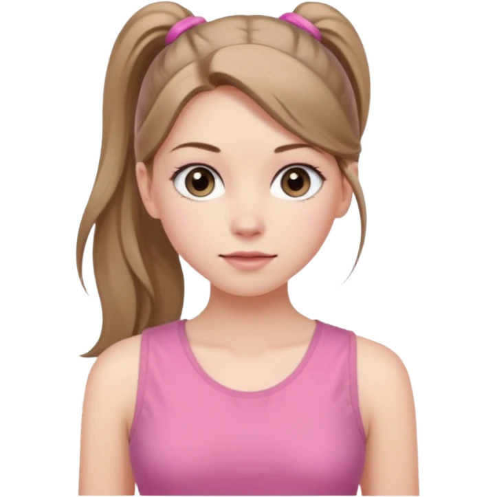 Девушка, бледная кожа, глаза серого цвета, светло русые, длинные волосы, собранные в хвост, розовая майка без рукавов emoji