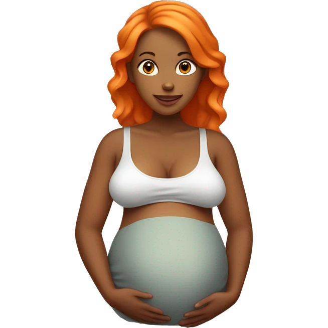 Tan girl with orange hair holding her pregnant stomach emoji