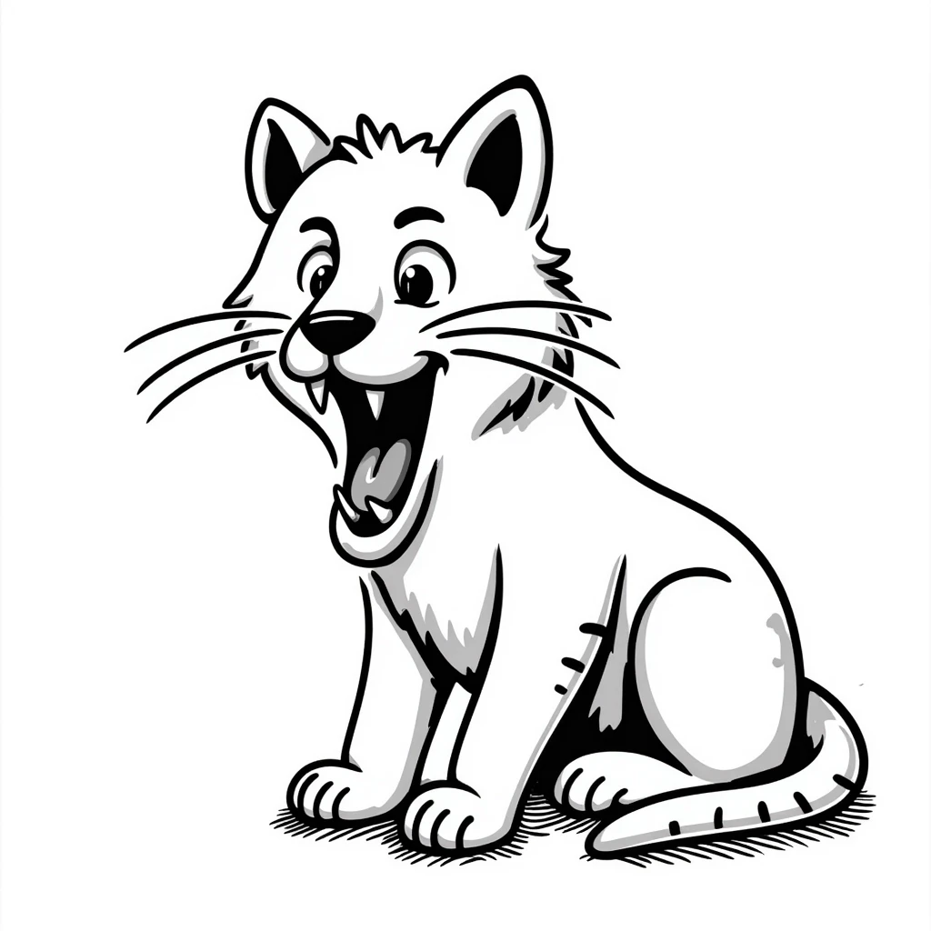 sketch of a saber-toothed cat with ludicrously long canine teeth that extend far below its body, extreme sword-like tusks emoji