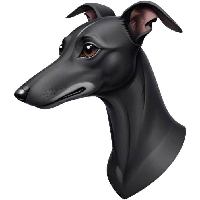 Cinematic Noble Black Greyhound Portrait Emoji, Poised and regal, with a lean, graceful build and a sleek, jet-black Fur, deep-set soulful dark eyes, Simplified yet sharp and sophisticated features, highly detailed, glowing with a soft, dignified glow, high shine, intelligent and swift, stylized with an air of elegance, focused and attentive, soft glowing outline, capturing the essence of a watchful and commanding racer, so majestic it feels as though it could sprint out of the screen with effortless authority! emoji
