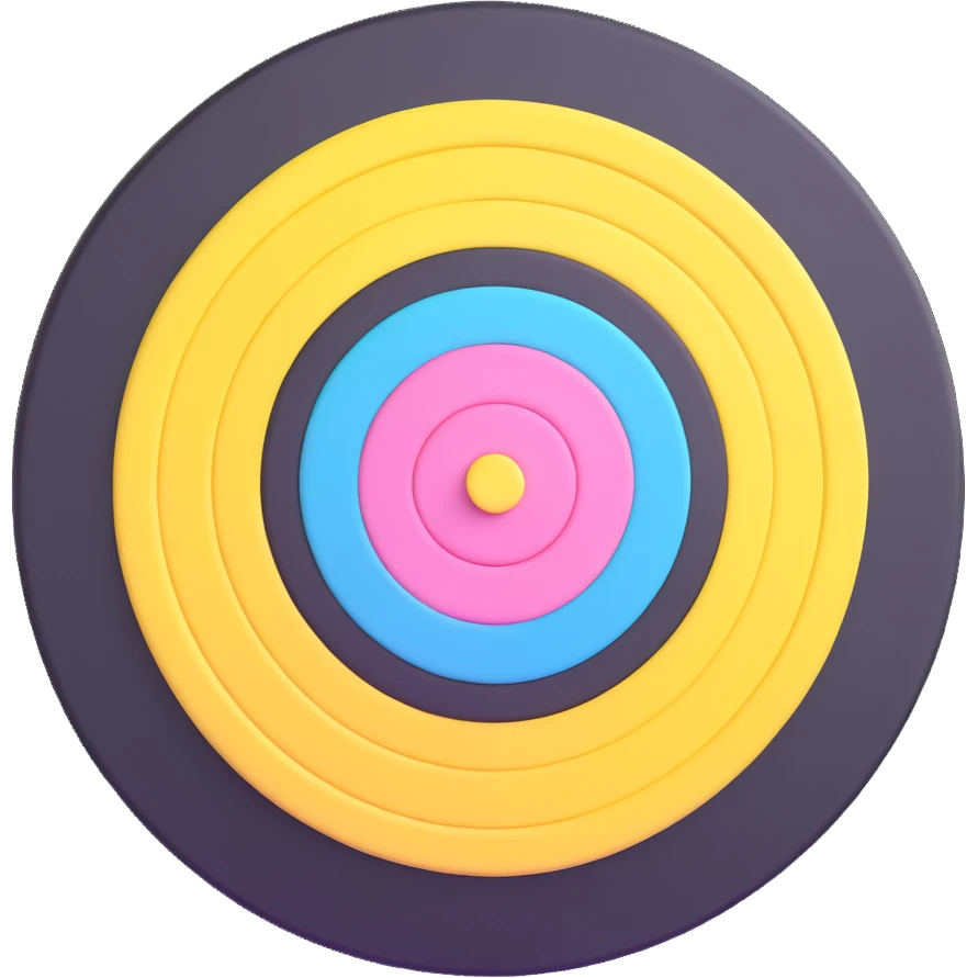 A 3D bullseye target with spring pastel colors of yellow, pink, mint green, and light blue emoji