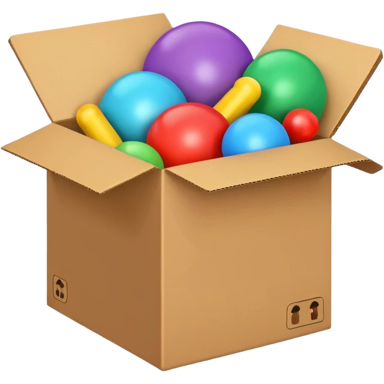 cardboard box with toys emoji