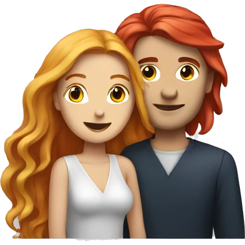 White Man with long hair hugging a white red hair woman emoji