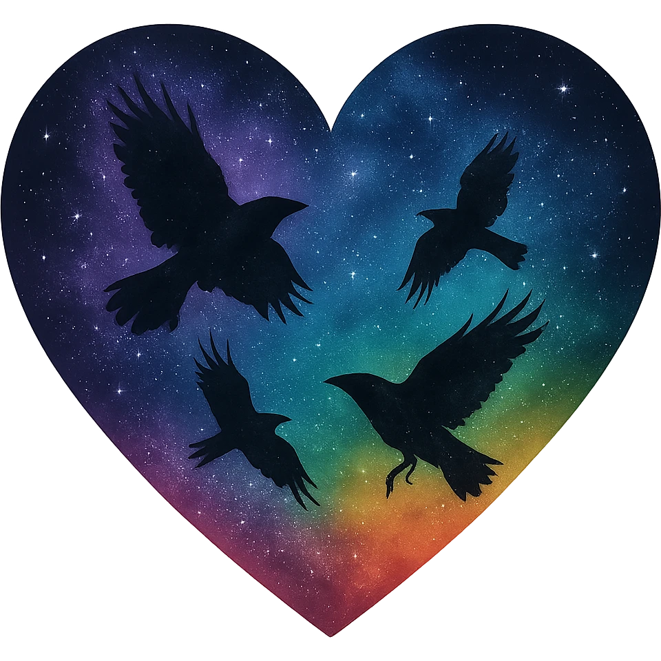  heart with rainbow night sky and dark ravens, remove background emoji