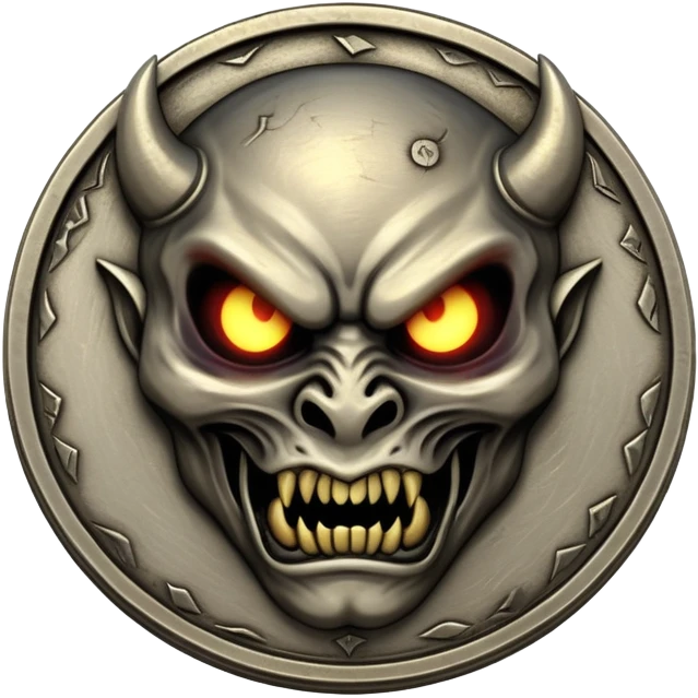 a coin with the demon face on it emoji