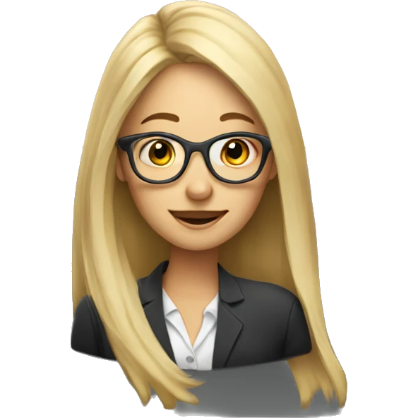 Long blonde hair girl marketing mentor wearing glasses and laptop emoji