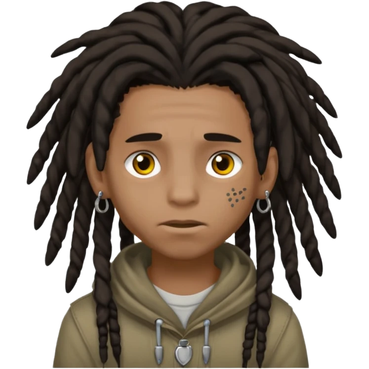 Dark-haired boy with medium-sized dreadlocks that cover part of his face and piercings emoji
