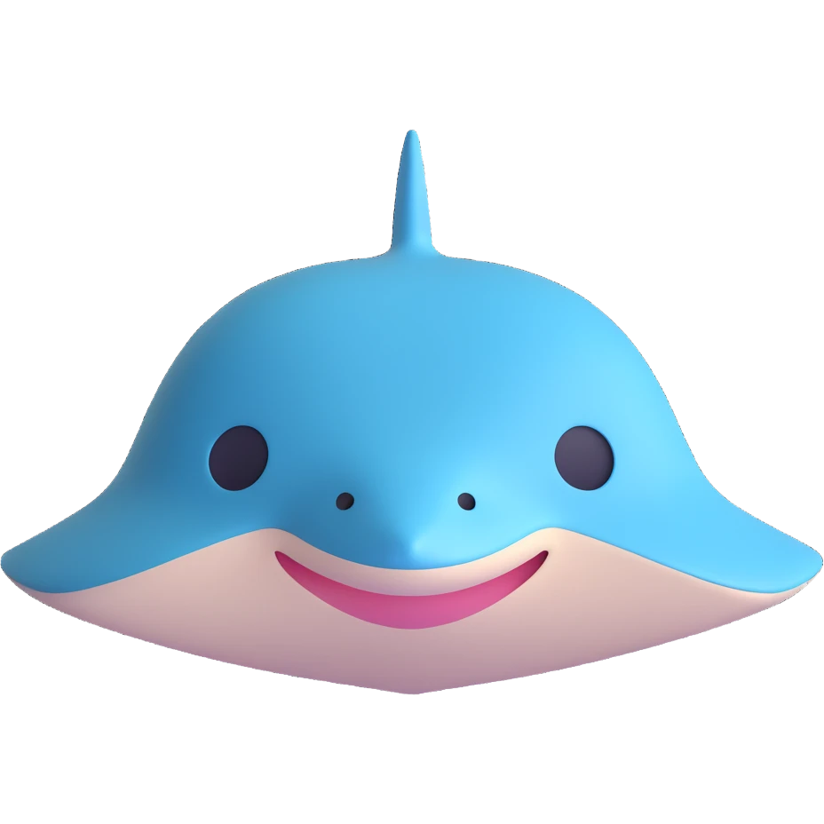 minimalist stingray, rounded shapes, gentle smile emoji