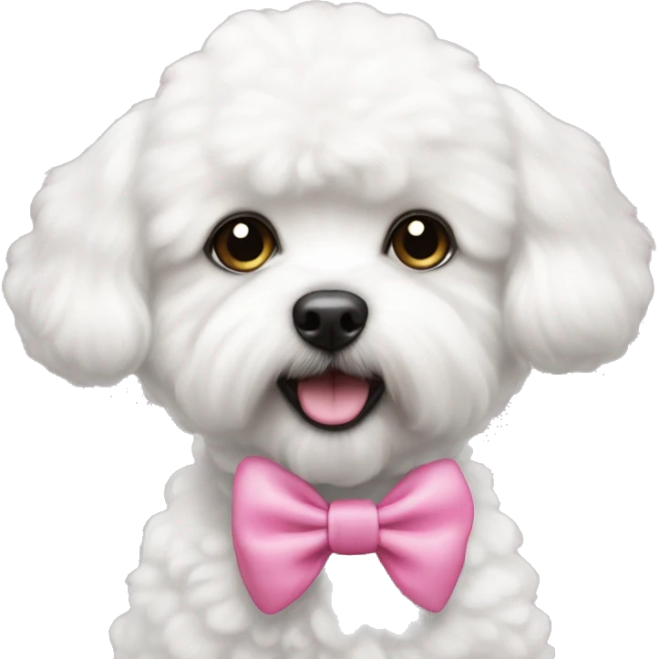 Bichon frise with pink bow on had emoji