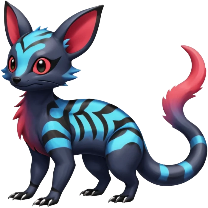 Rare epic aesthetic colorful Salandit-Eevee-Civet-species-Fakemon-hybrid-creature, with markings, full body emoji