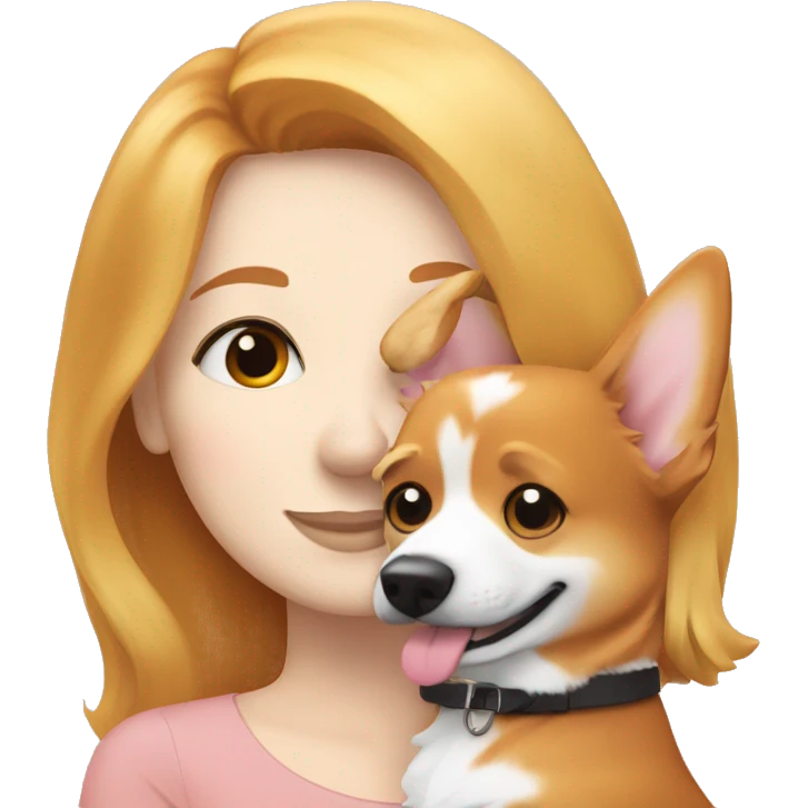 Blonde girl cuddles a redheaded corgi emoji