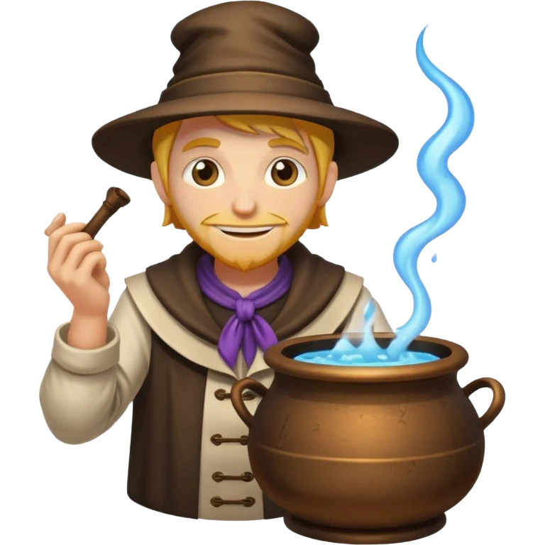 alchemist leaning on cauldron smug smile emoji