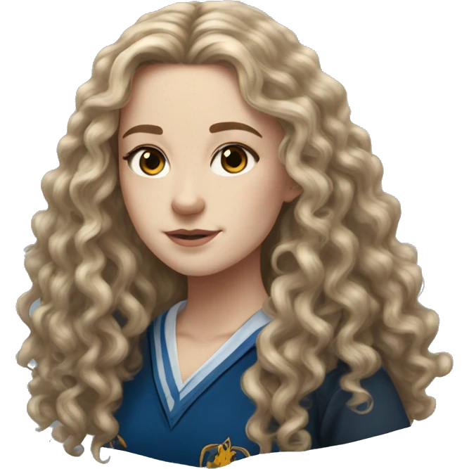 Hyper realistic White girl with long curly hair wearing a ravenclaw school inform emoji